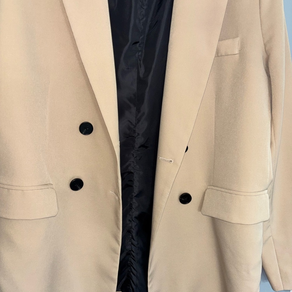 Classic Tan Double-Breasted Blazer